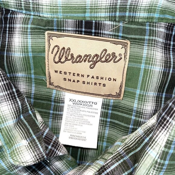 Wrangler Western Fashion Snap Shirt Mens Size XXL Vintage Long Sleeve Green Gray - Picture 4 of 13